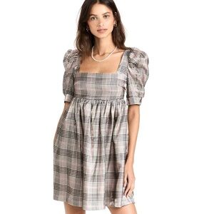 En Saison Blogger Favorite Puff Sleeve Plaid Organza Babydoll Mini Dress